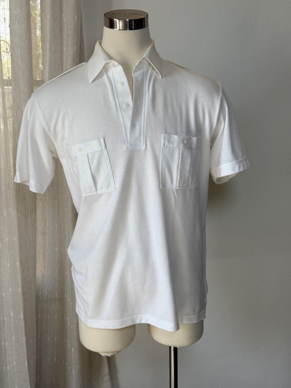 Vintage Countess Mara White Polo Shirt Dual Pocket Cotton Blend Men's M